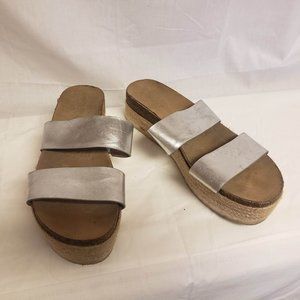 Silver two strap platform sandals